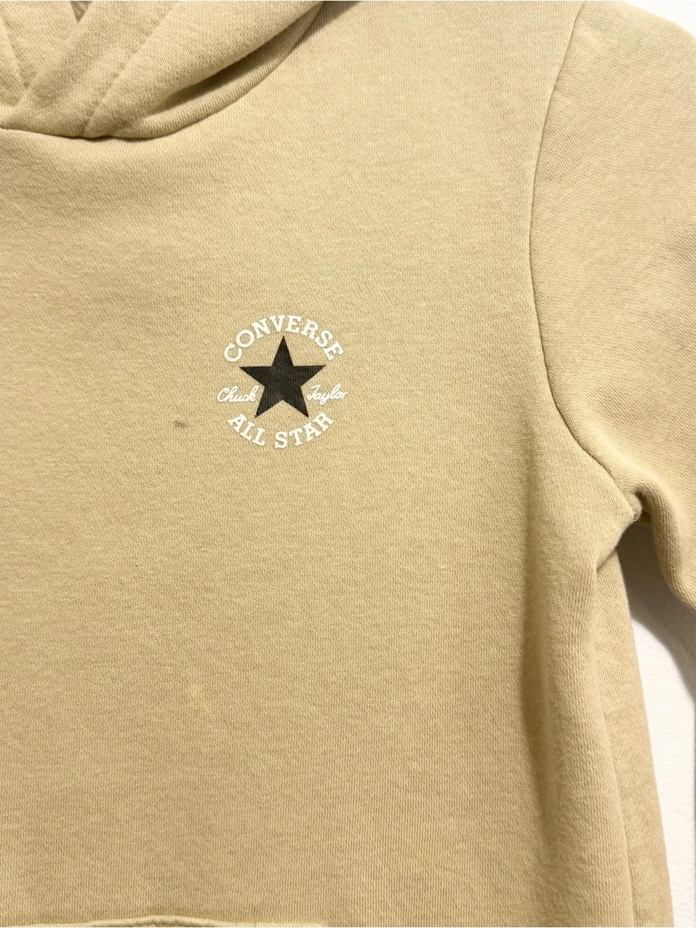 CONVERSE Kids Beige Fleece Lined Hoodie Logo Sweatshirt Size S 8-10